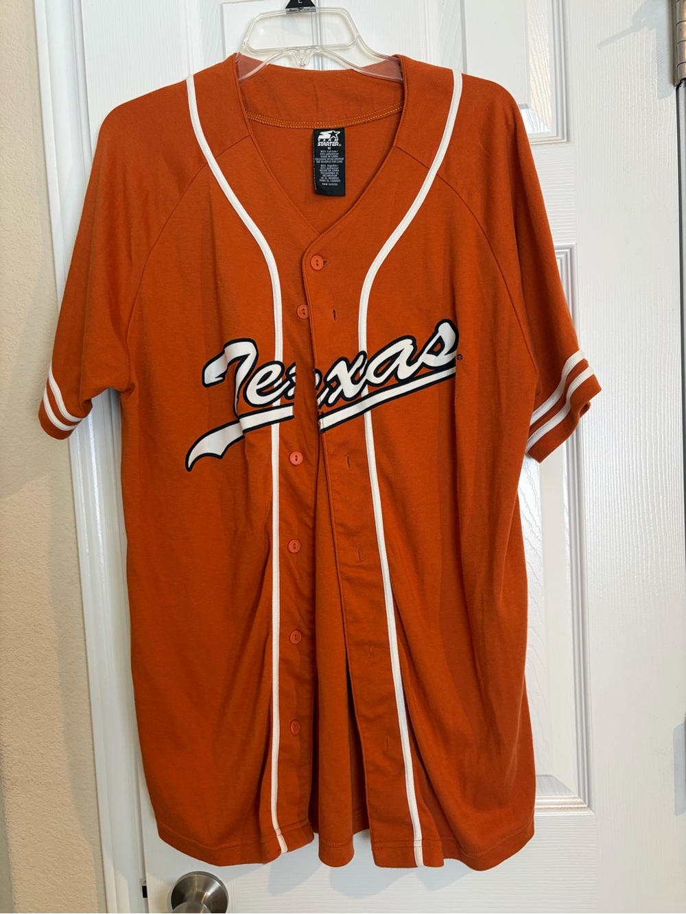 STARTER Orange Texas Script Baseball Jersey with White Trim